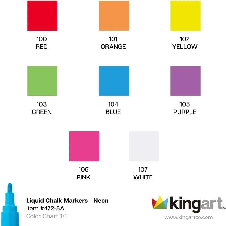 Kingart® Liquid Chalk Markers - Neon Palette (8 Units) 8.webp