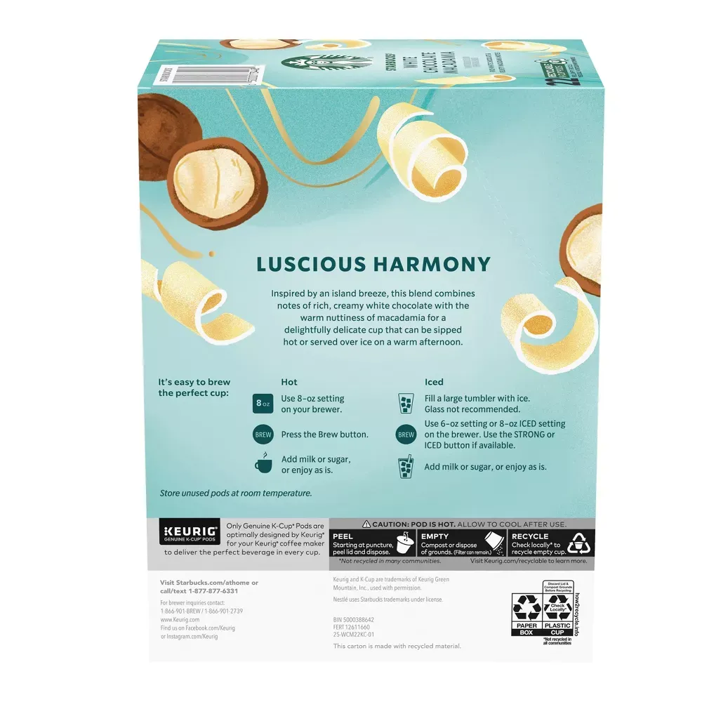 Starbucks White Chocolate Macadamia Nut Light Roast Keurig K-Cup Coffee Pods - 22ct 2