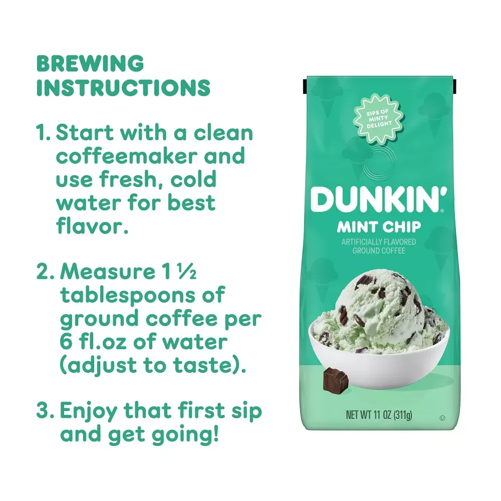 Dunkin' Mint Chip Flavored Dark Roast Ground Coffee - 11oz 5.webp