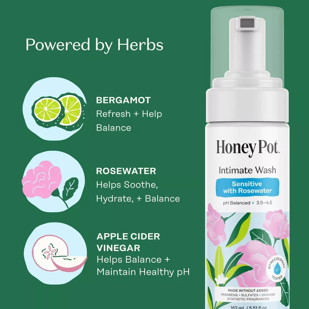 The Honey Pot Company Intimate Wash - Sensitive with Rosewater - 5.51 fl oz 5.webp