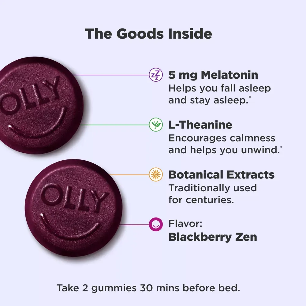 OLLY Extra Strength Sleep Gummies with 5mg Melatonin - Blackberry Zen - 70ct 9.webp