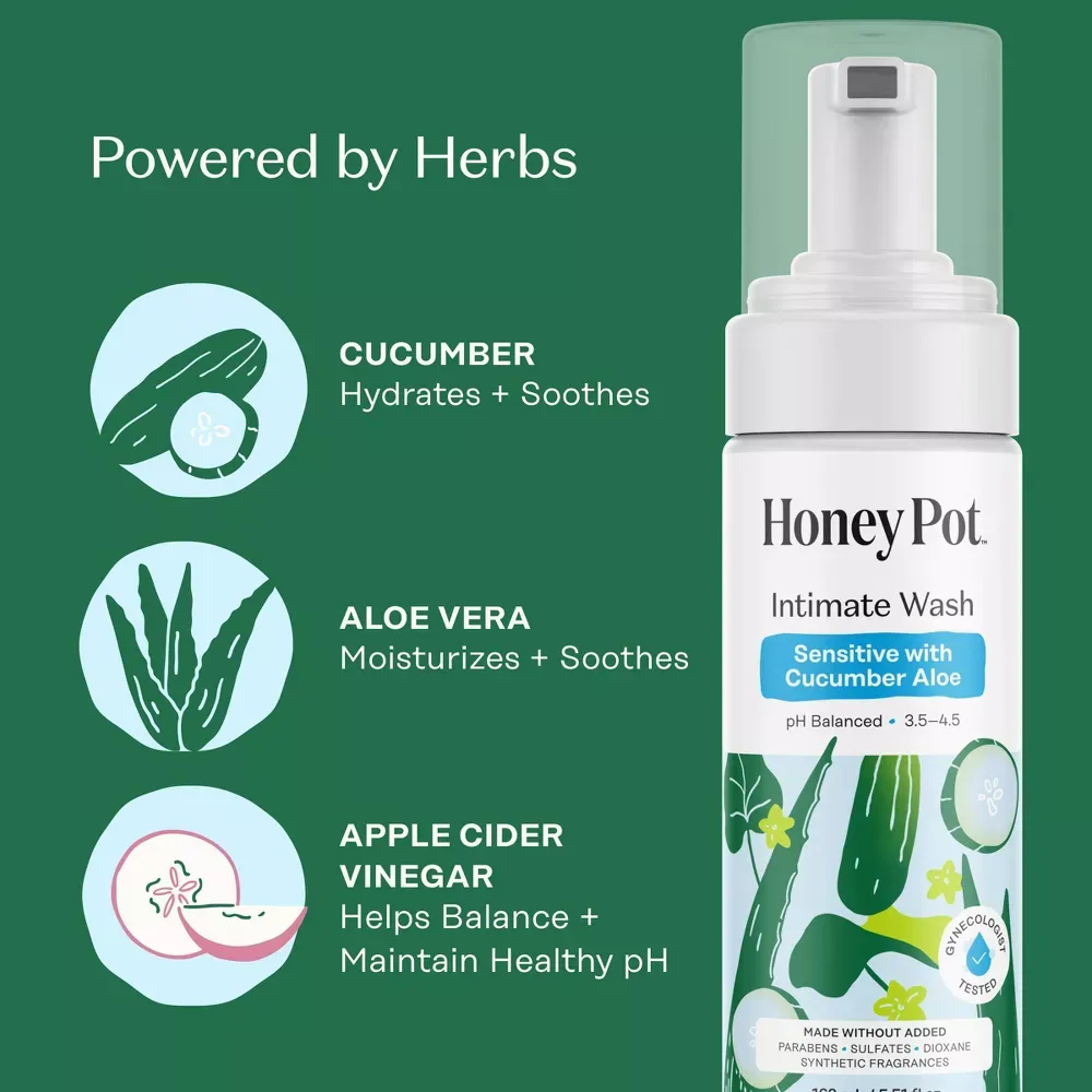 The Honey Pot Company Intimate Wash - Sensitive with Cucumber Aloe - 5.51 fl oz 5.webp
