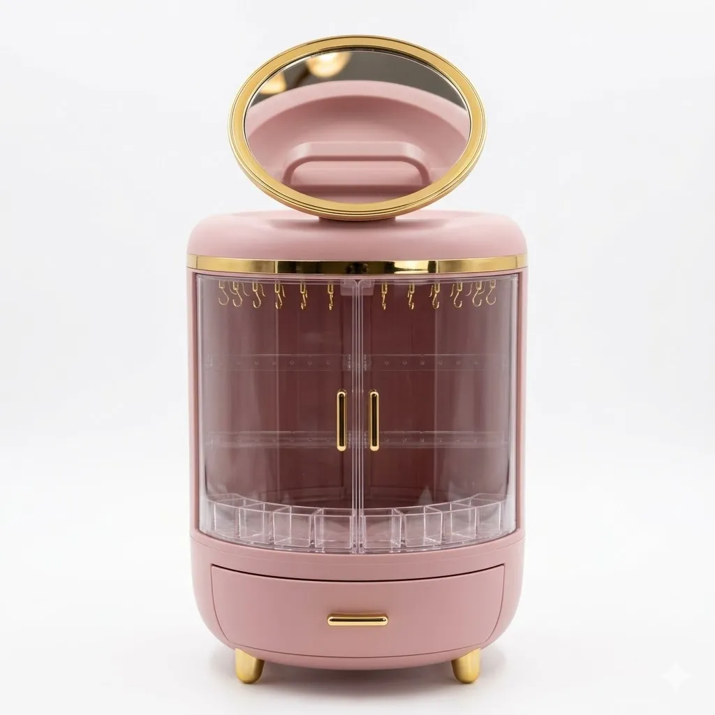 [MKP-00036] Oasis Home™ Beauty Organizer w/ Mirrior - Pink