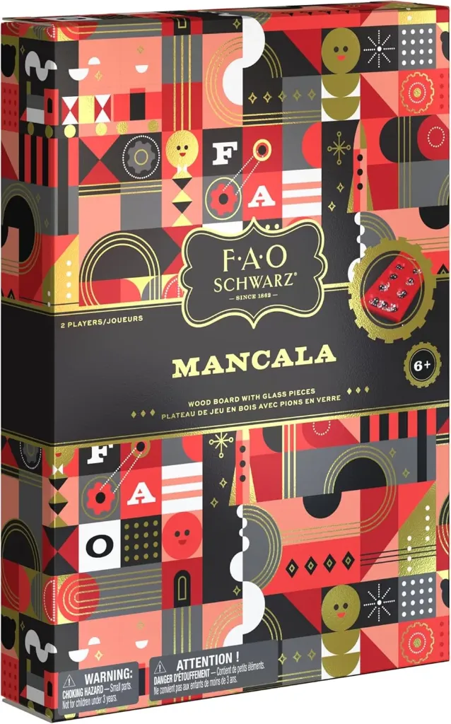 [GMS-00035] FAO Schwarz Mancala - Wood Board with Glass Pieces