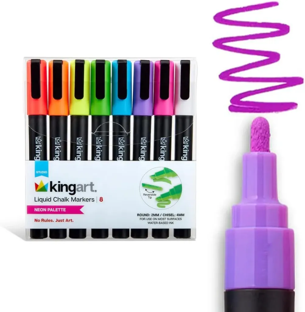 [ST-00005] Kingart® Liquid Chalk Markers - Neon Palette Reversible Tip (8 Units)
