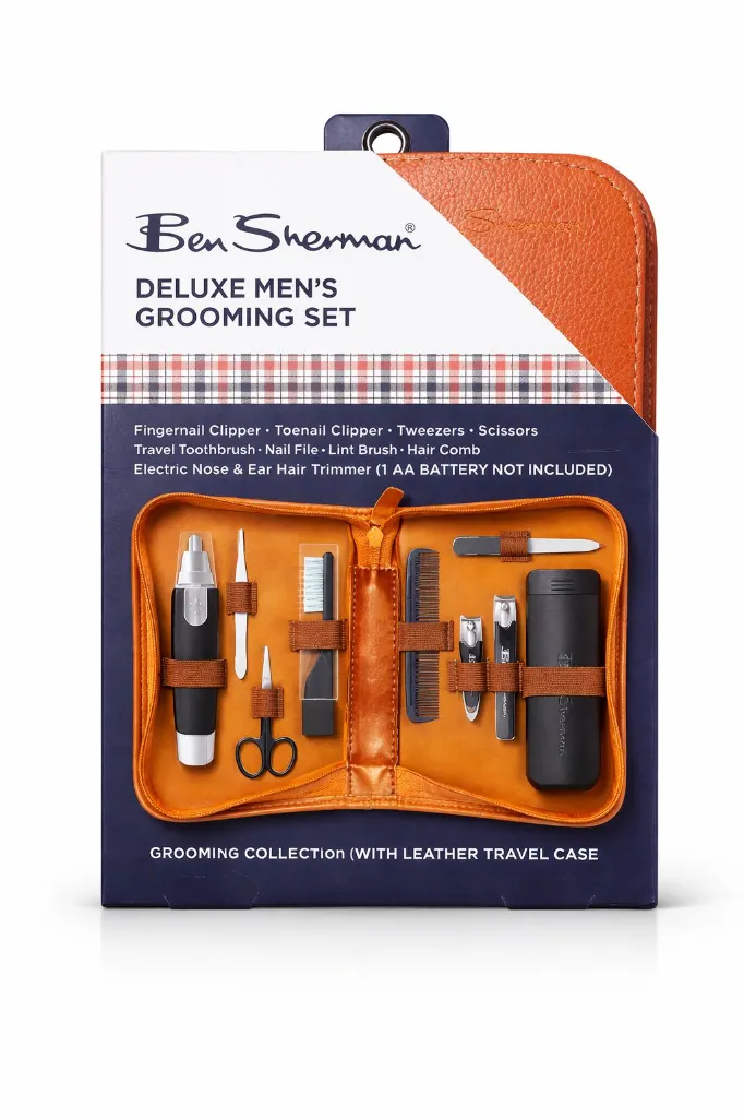 [PSC-00006] Ben Sherman: Deluxe Men Grooming Set With Leather Travel Case