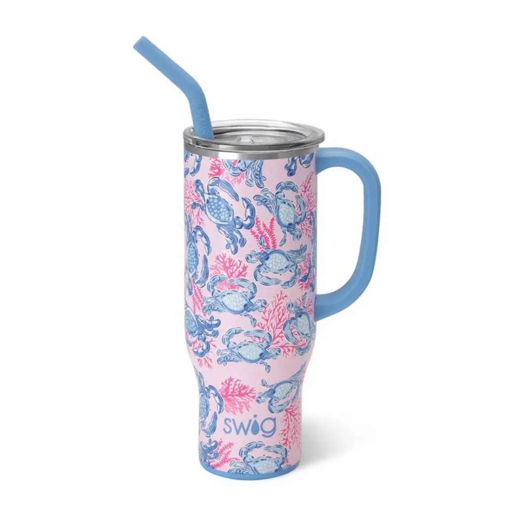 [DRK-00051] Swig: Insulated Stainless Steel Mega Mug- Pink Crabs (30 oz)
