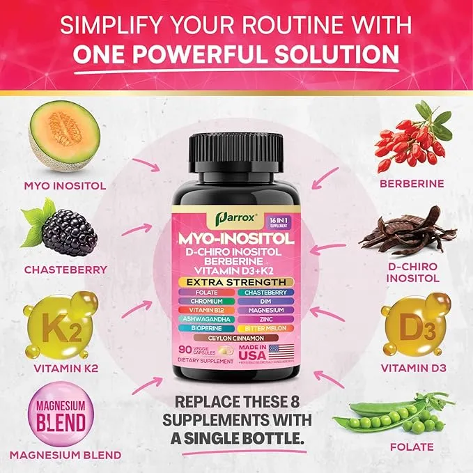 [NS-00031] Oyaba: Myo Inositol D Chiro Inositol Berberine Vitamin D3 + K2 ( 90 Veggie Capsules )