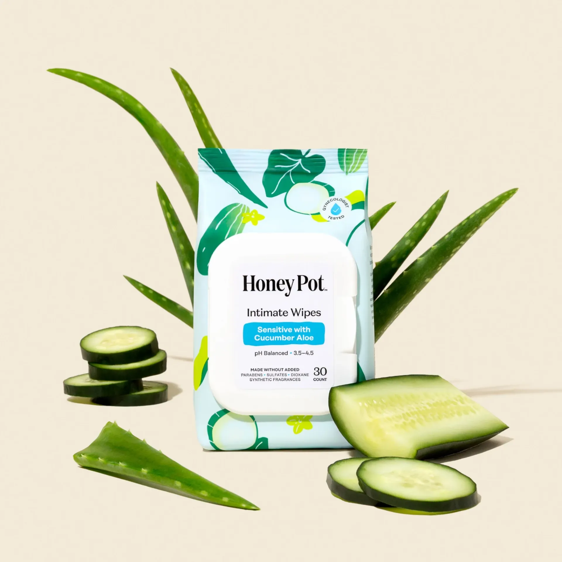 [PSC-00017] Honey Pot: Intimimate Wipes - Sensitive with Cucumber Aloe ( 30 ct )