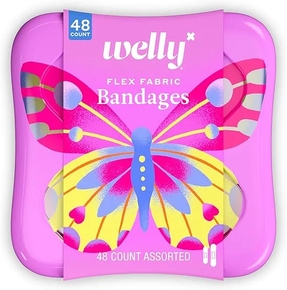 [FAD-00002] Welly Flex Fabric Bandages Butterfly Pattern 48 Count Assorted