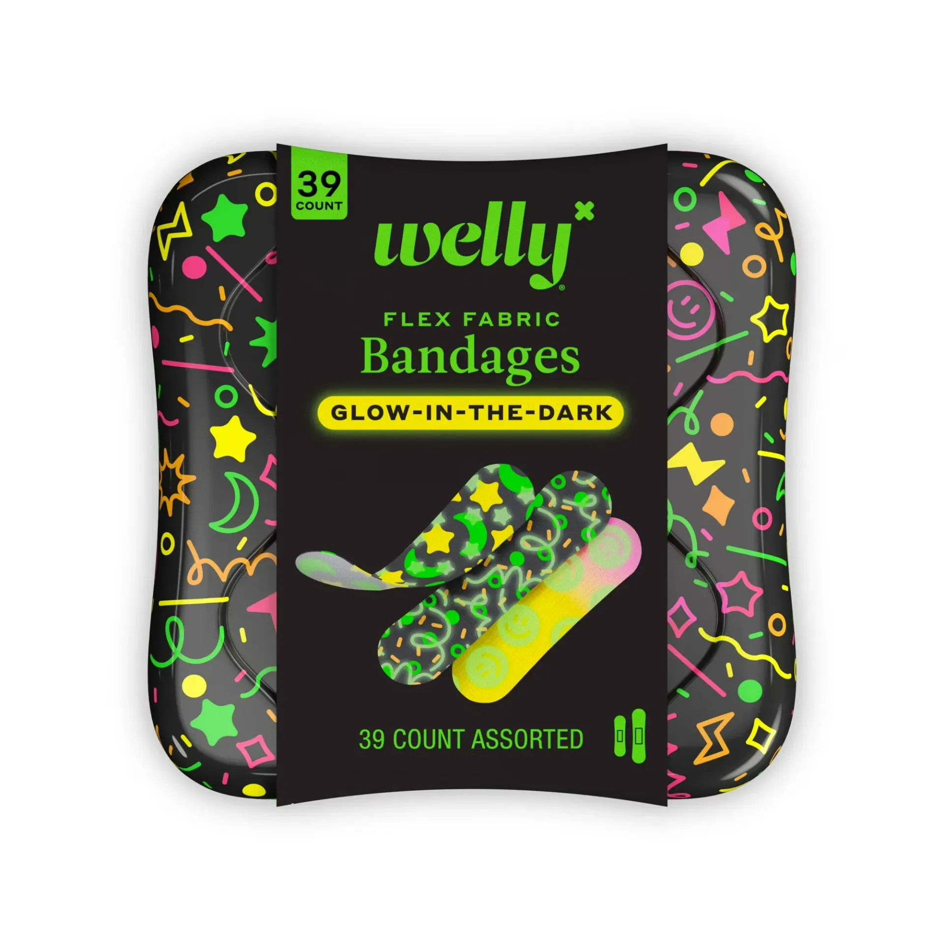 [FAD-00005] Welly Flex Fabric Bandages Glow-In-The-Dark Pattern 48 Count Assorted